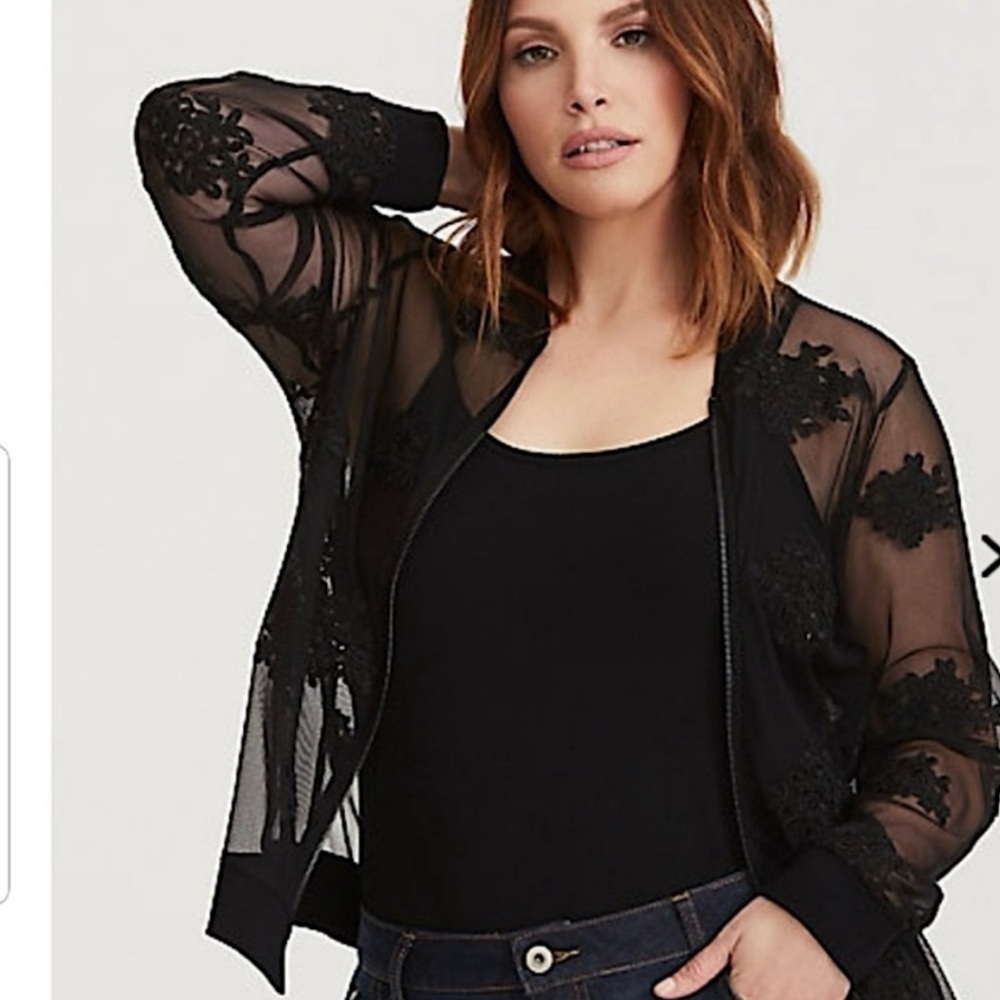 TORRID Black Mesh Floral Lace Bomber
Jacket / Torrid size 0